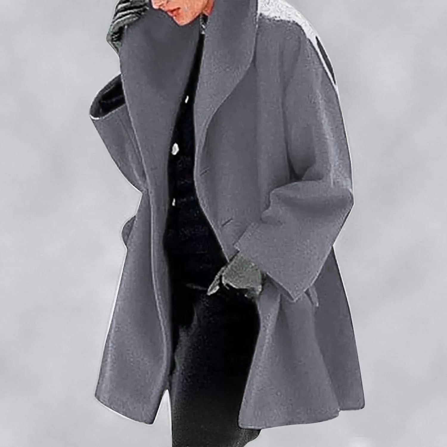 JOAU Women Single Breasted Lapel Pea Coat Casual Midi Long Work Office Business Overcoat Fashion Wool Blend Trench Coats
