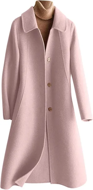 JOAU Women's Mid-Length Trench Coat Casual Fashion Slim Fit Lapel Button Down Wool Blend Pea Coats Elegant Overcoat Jackets