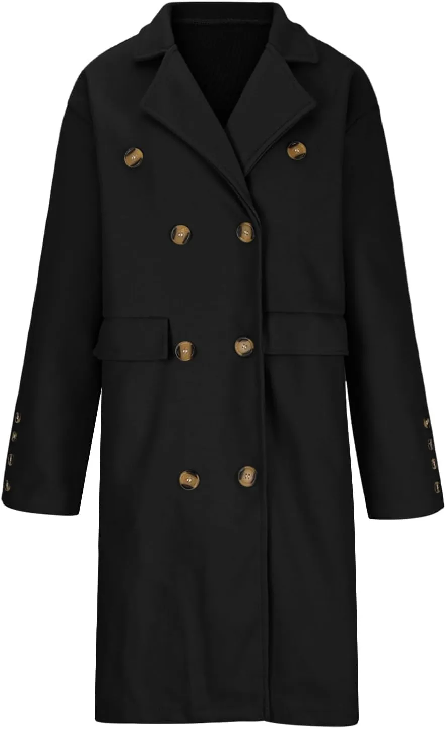 JOAU Women's Notch Lapel Double Breasted Wool Blend Peacoat Mid-Long Winter Warm Trench Coat Fashion Comfy Overcoat Jackets