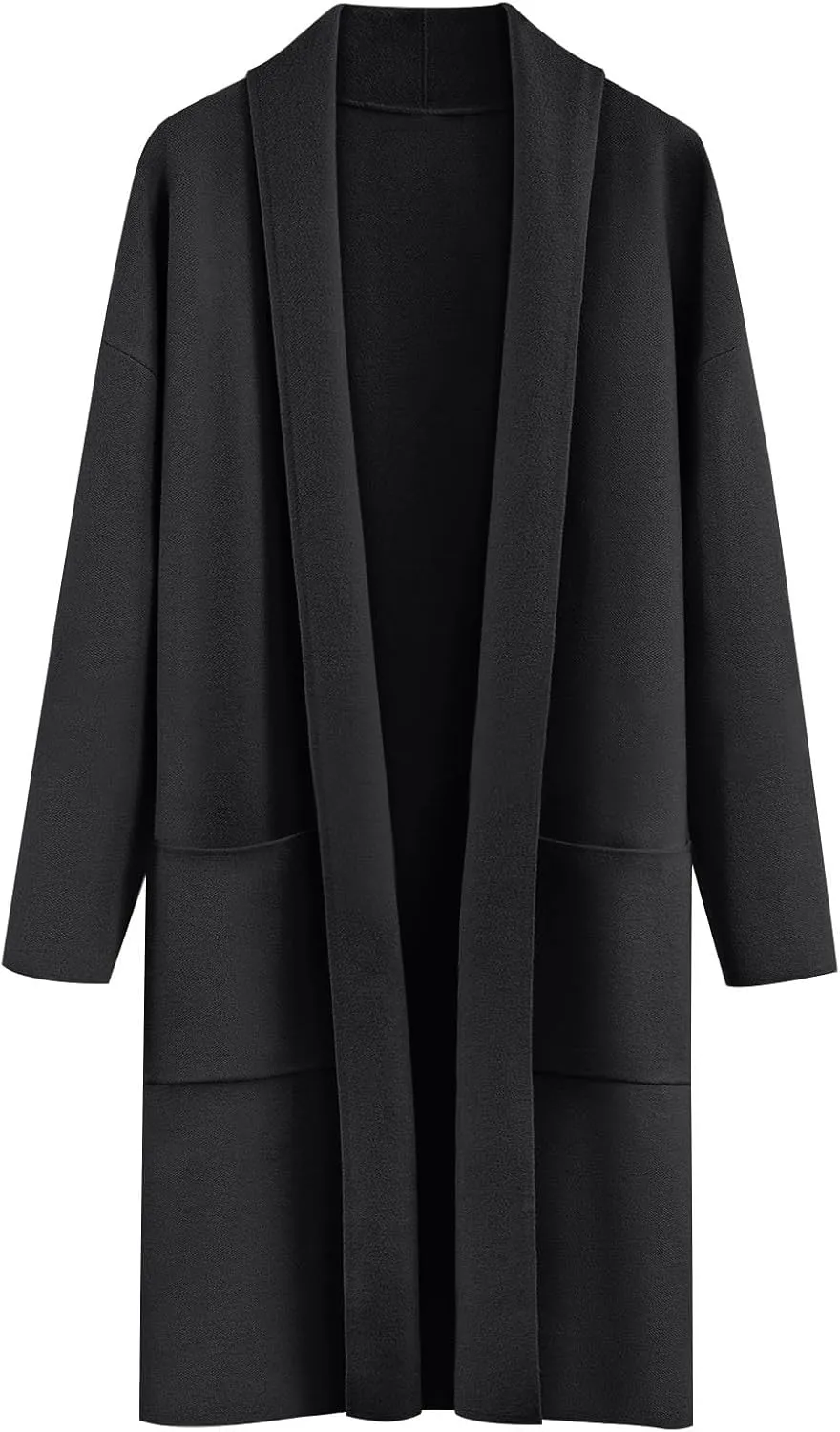 JOAU Women's Wool Blend Cardigan Trench Coat Casual Open Front Shawl Neck Midi Long Pea Coats Jackets Overcoat with Pockets