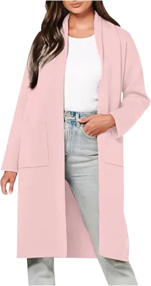 JOAU Women's Wool Blend Cardigan Trench Coat Casual Open Front Shawl Neck Midi Long Pea Coats Jackets Overcoat with Pockets