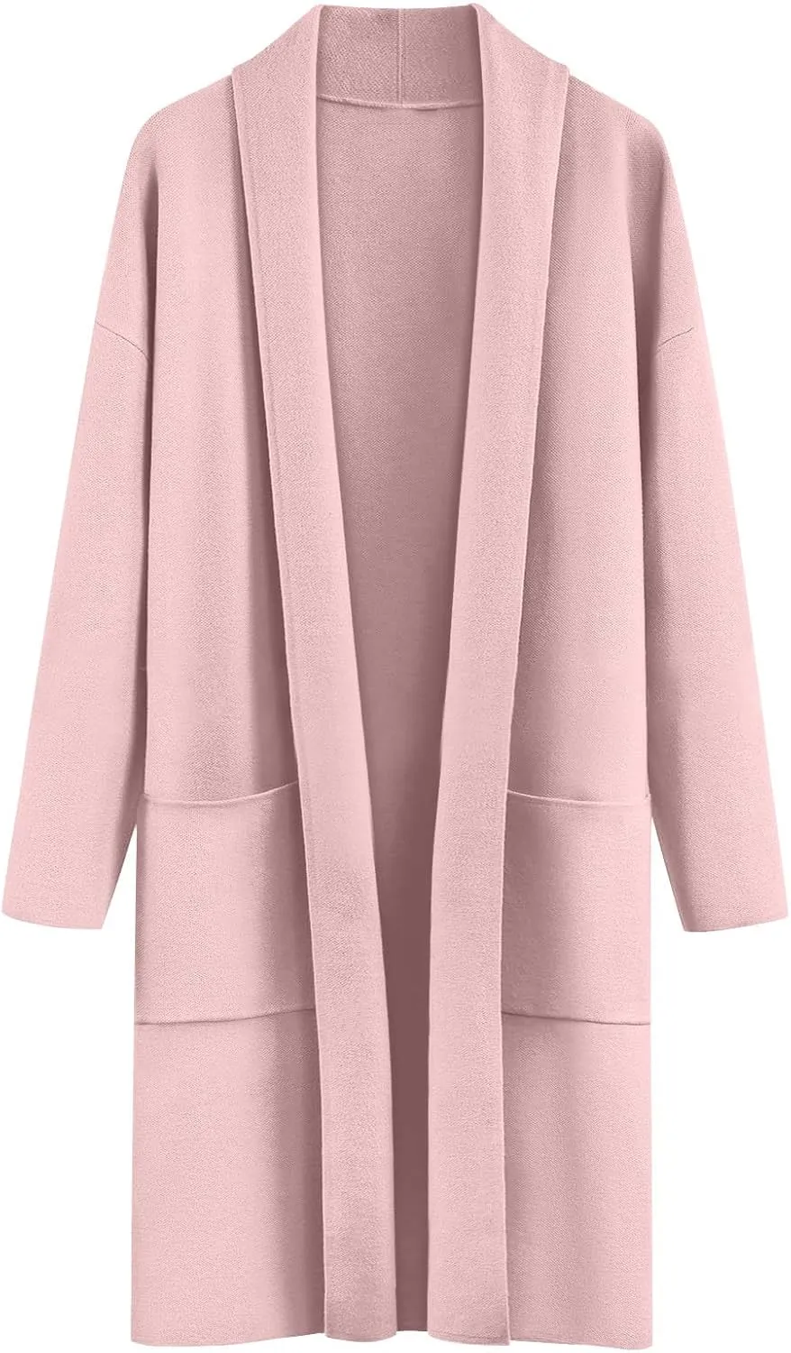 JOAU Women's Wool Blend Cardigan Trench Coat Casual Open Front Shawl Neck Midi Long Pea Coats Jackets Overcoat with Pockets
