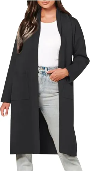 JOAU Women's Wool Blend Cardigan Trench Coat Casual Open Front Shawl Neck Midi Long Pea Coats Jackets Overcoat with Pockets