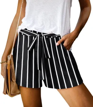 KISSMODA Womens Summer Shorts with Pockets Lightweight High Waisted Adjustable Tie Knot Loose Casual Short