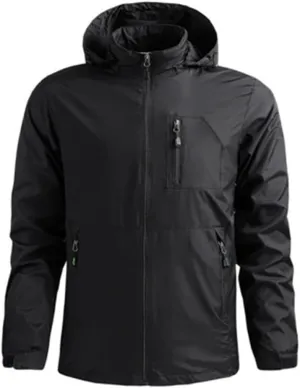 KISSQIQI Men's Lightweight Rain Jackets with Hooded Waterproof Breathable Coats Outdoor Softshell Hiking Windbreakers