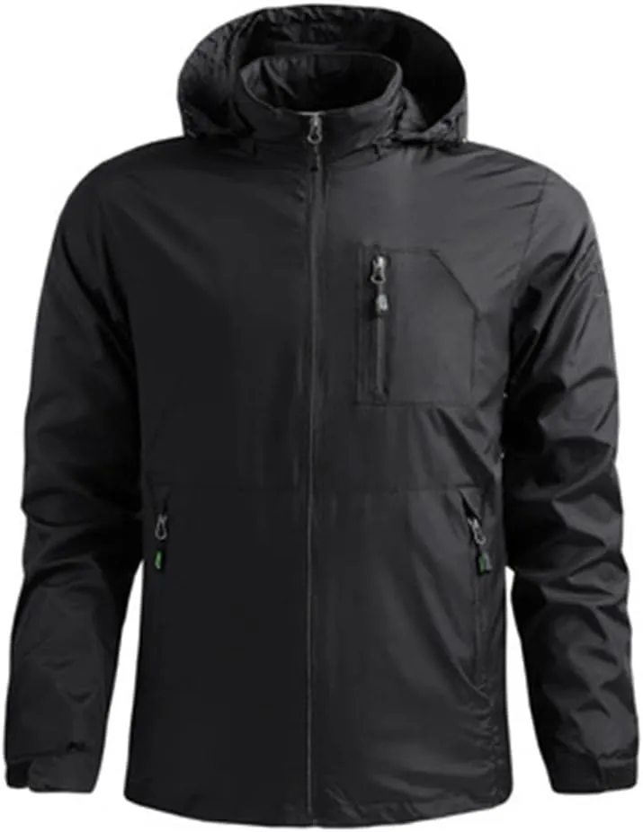 KISSQIQI Men's Lightweight Rain Jackets with Hooded Waterproof Breathable Coats Outdoor Softshell Hiking Windbreakers