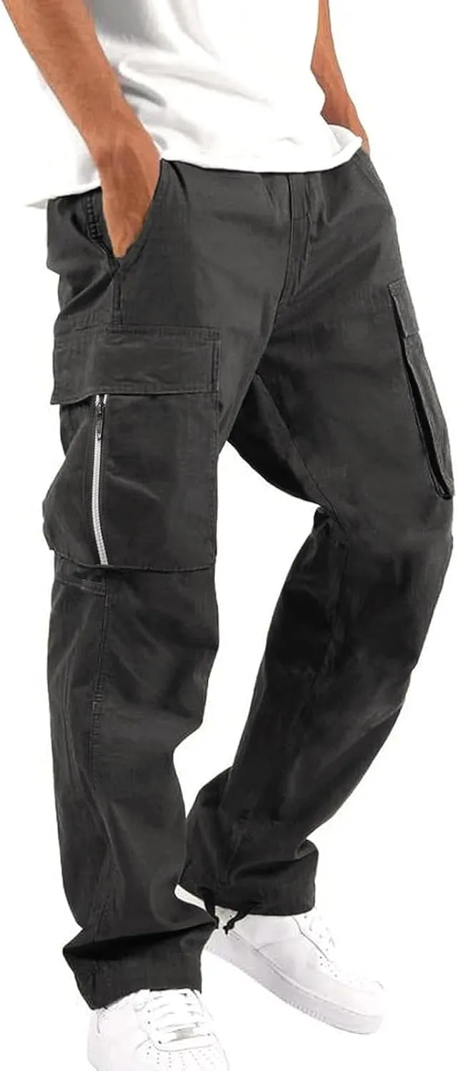 LCMTWX Sweatpants for Men Color Sports Hat Multi Woven Pocket Foot Rope Solid Pants Street Drawstring Sweatpants with