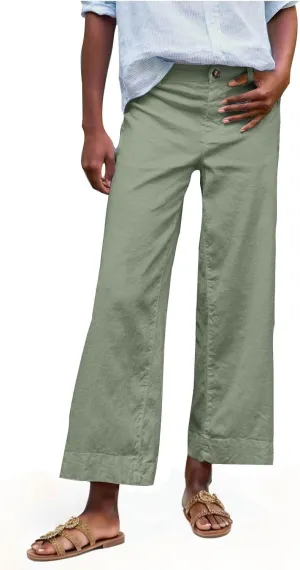 lcziwo Women Cropped Work Pants Elastic Waisted Flared Wide Leg Pants Baggy Business Casual Trousers Straight Leg Pants