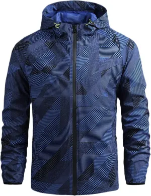 Lightweight Rain Jackets for Men Outdoor Waterproof Hooded Raincoat Casual Loose Fit Hiking Travel Print Windbreakers