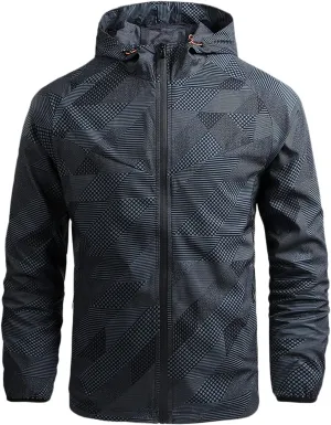 Lightweight Rain Jackets for Men Outdoor Waterproof Hooded Raincoat Casual Loose Fit Hiking Travel Print Windbreakers