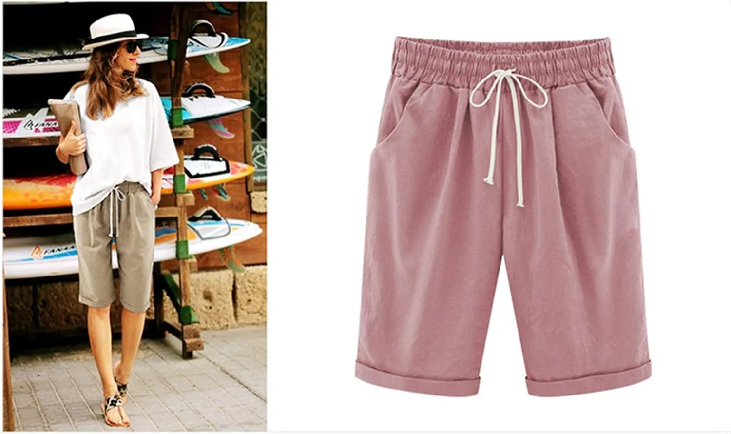Linen Bermuda Shorts for Women Summer High Waisted Dressy Casual Pleated Wide Leg Summer Shorts with Pockets