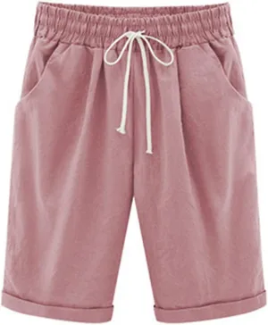 Linen Bermuda Shorts for Women Summer High Waisted Dressy Casual Pleated Wide Leg Summer Shorts with Pockets