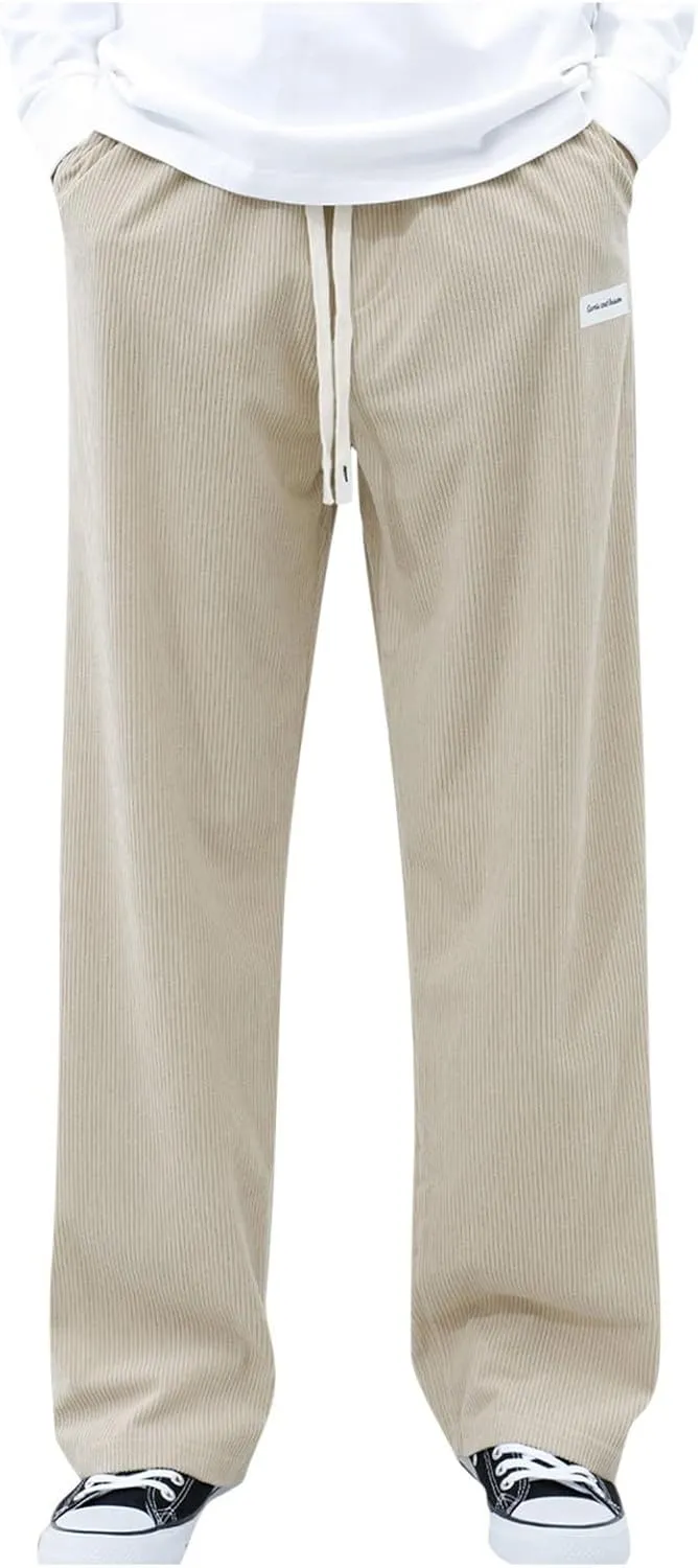 Linen Cargo Pants for Men, Summer Casual Elastic Waist Pants with Pockets Relaxed Fit Beach Yoga Travel Lounge Pants