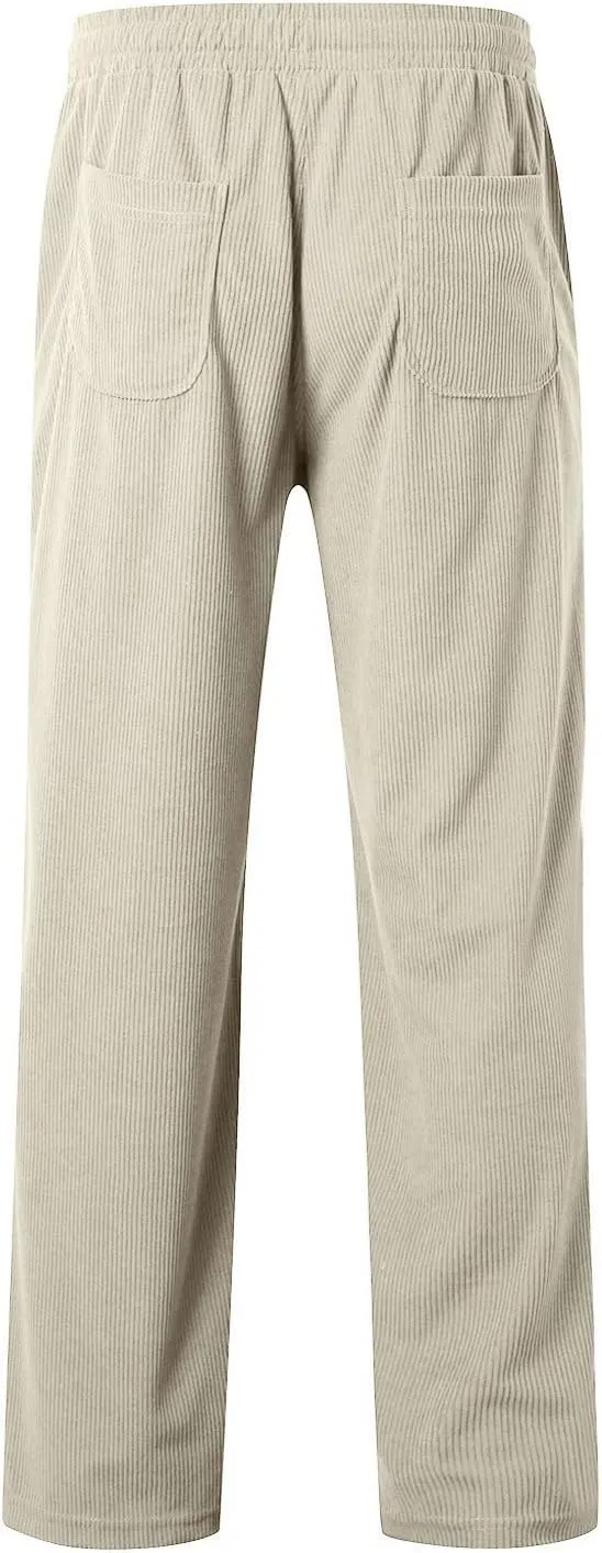 Linen Cargo Pants for Men, Summer Casual Elastic Waist Pants with Pockets Relaxed Fit Beach Yoga Travel Lounge Pants