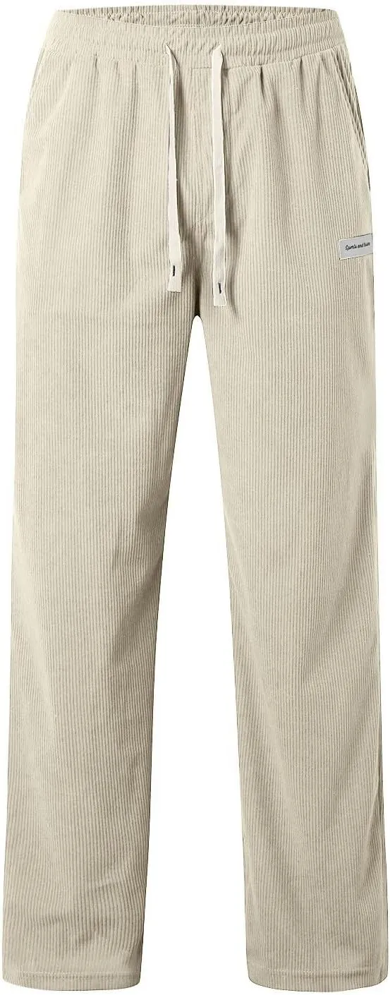 Linen Cargo Pants for Men, Summer Casual Elastic Waist Pants with Pockets Relaxed Fit Beach Yoga Travel Lounge Pants