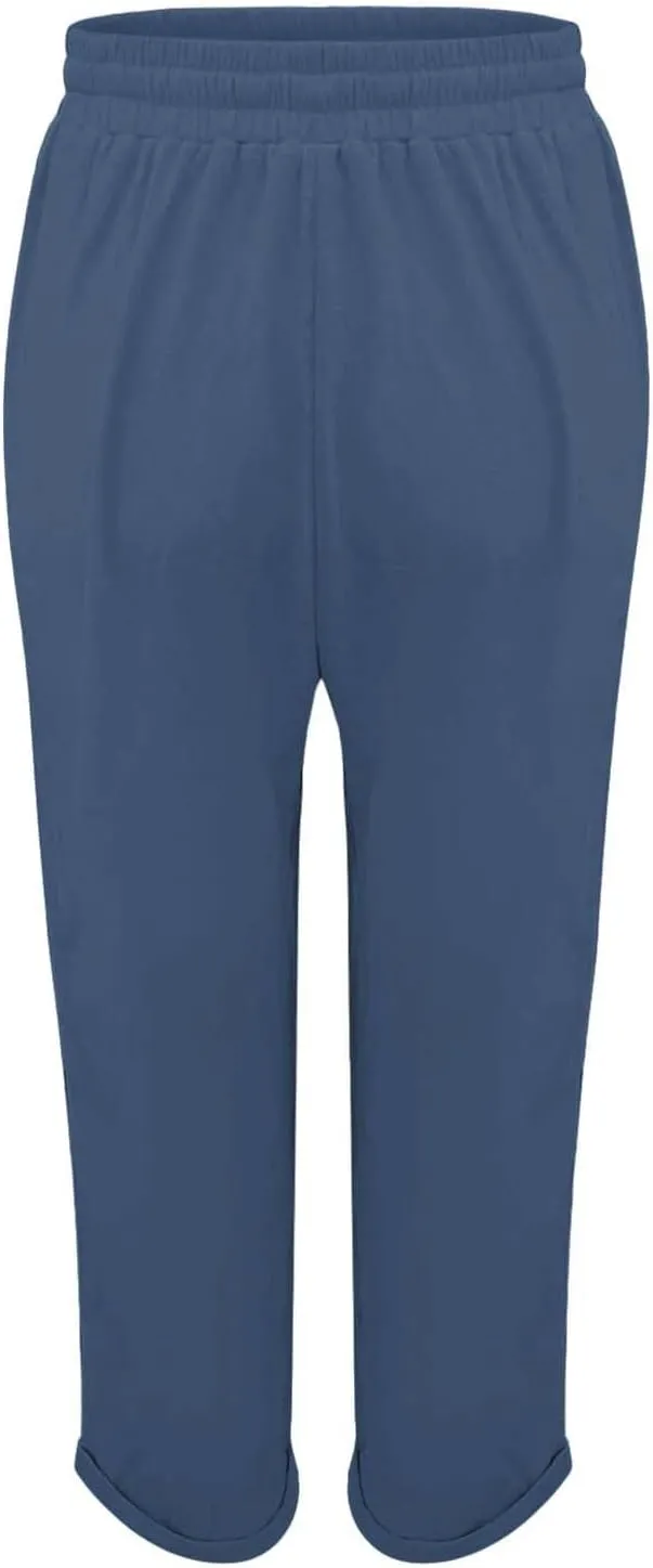 Linen Pants Women Lounge Athletic Work Elastic Comfy Bermuda Petite High Waisted Palazzo Capri Joggers Set