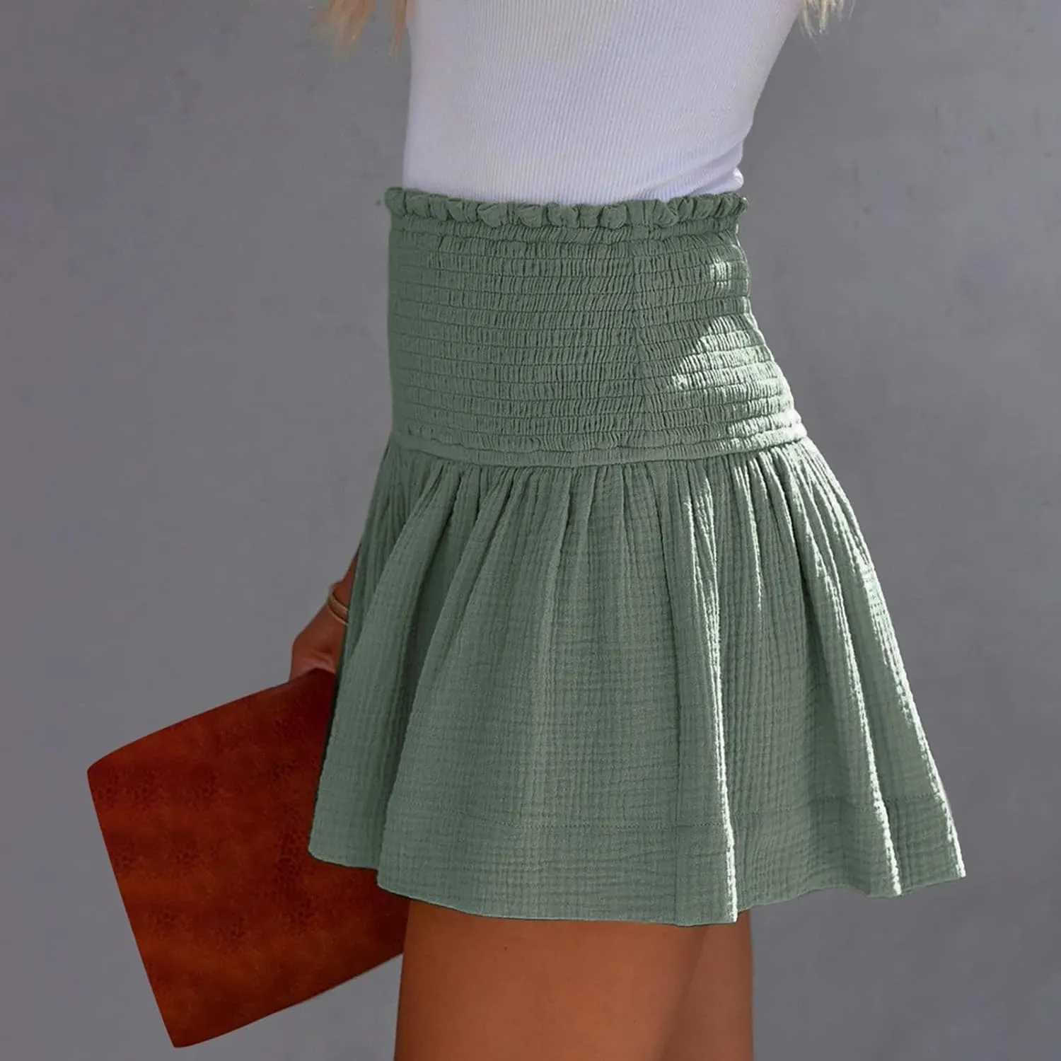 Linen Shorts for Women Summer Flowy Beach Shorts Smocked High Waisted Wide Leg Lightweight Athletic Gym Running Pants
