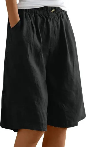 Linen Shorts for Women Summer High Elastic Waisted Dressy Casual Bermuda Shorts Pleated Wide Leg Joggers Sweatpants
