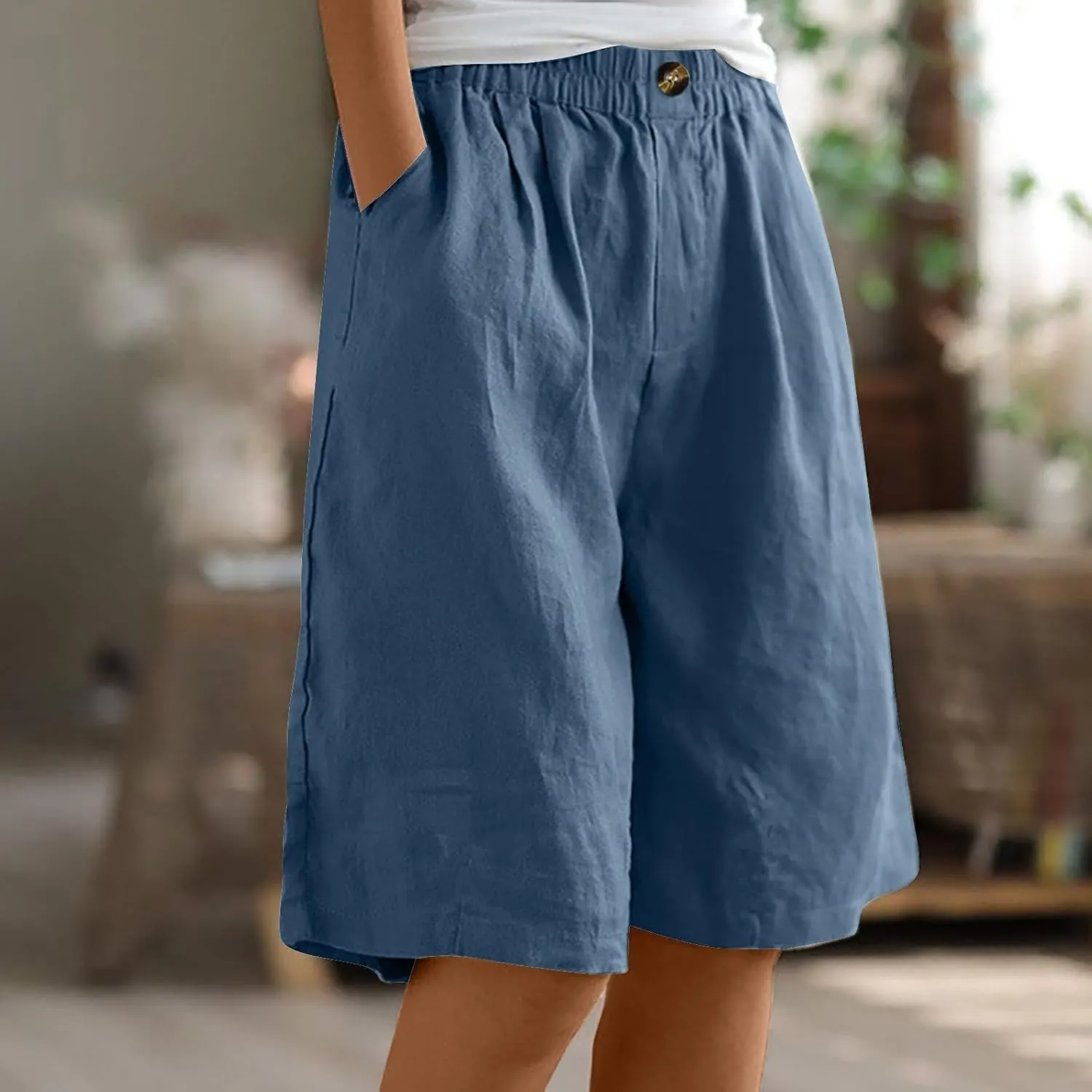 Linen Shorts for Women Summer High Elastic Waisted Dressy Casual Bermuda Shorts Pleated Wide Leg Joggers Sweatpants