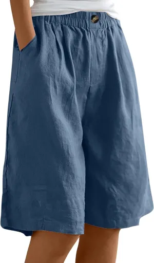 Linen Shorts for Women Summer High Elastic Waisted Dressy Casual Bermuda Shorts Pleated Wide Leg Joggers Sweatpants