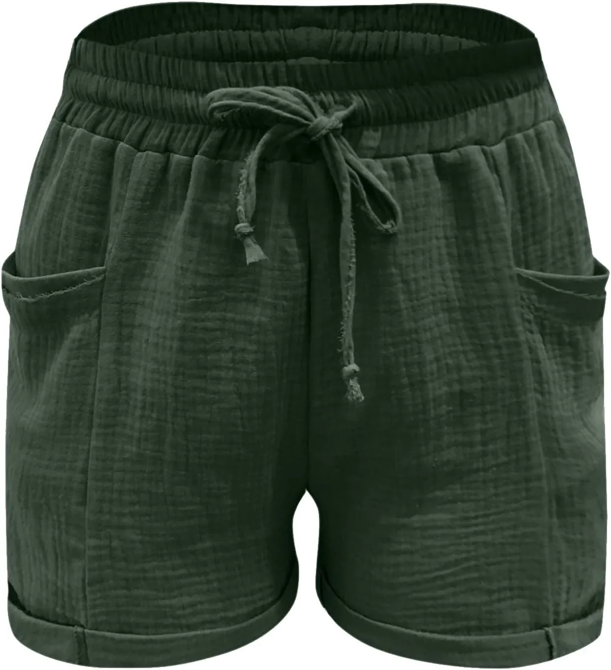 Linen Shots for Women Summer Drawstring Elastic High Waist Beach Resort Wear Casual Dressy Short Pants with Pockets