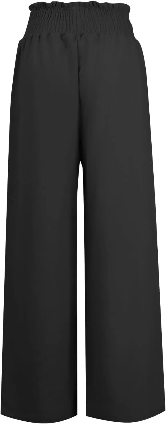 Linen Wide Leg Pants for Women Petite Summer Beach Drawstring Palazzo Flowy Lounging with Pockets Travel Lounge 2024