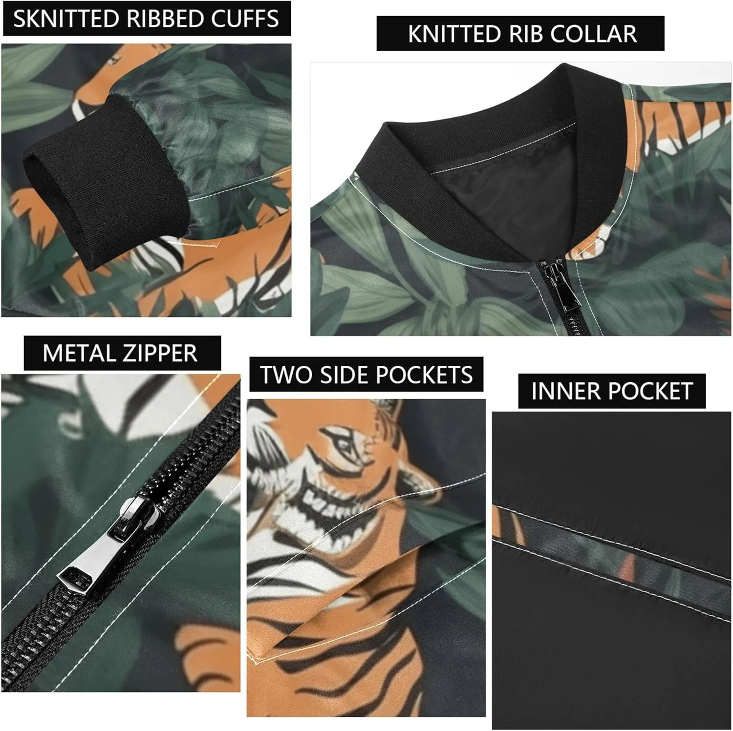 linqin Tigers Pattern Mens Rain Jacket Lightweight Mens Jackets Windbreakers Jacket With Zipper Men Cycling