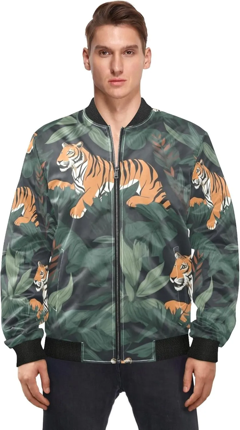 linqin Tigers Pattern Mens Rain Jacket Lightweight Mens Jackets Windbreakers Jacket With Zipper Men Cycling
