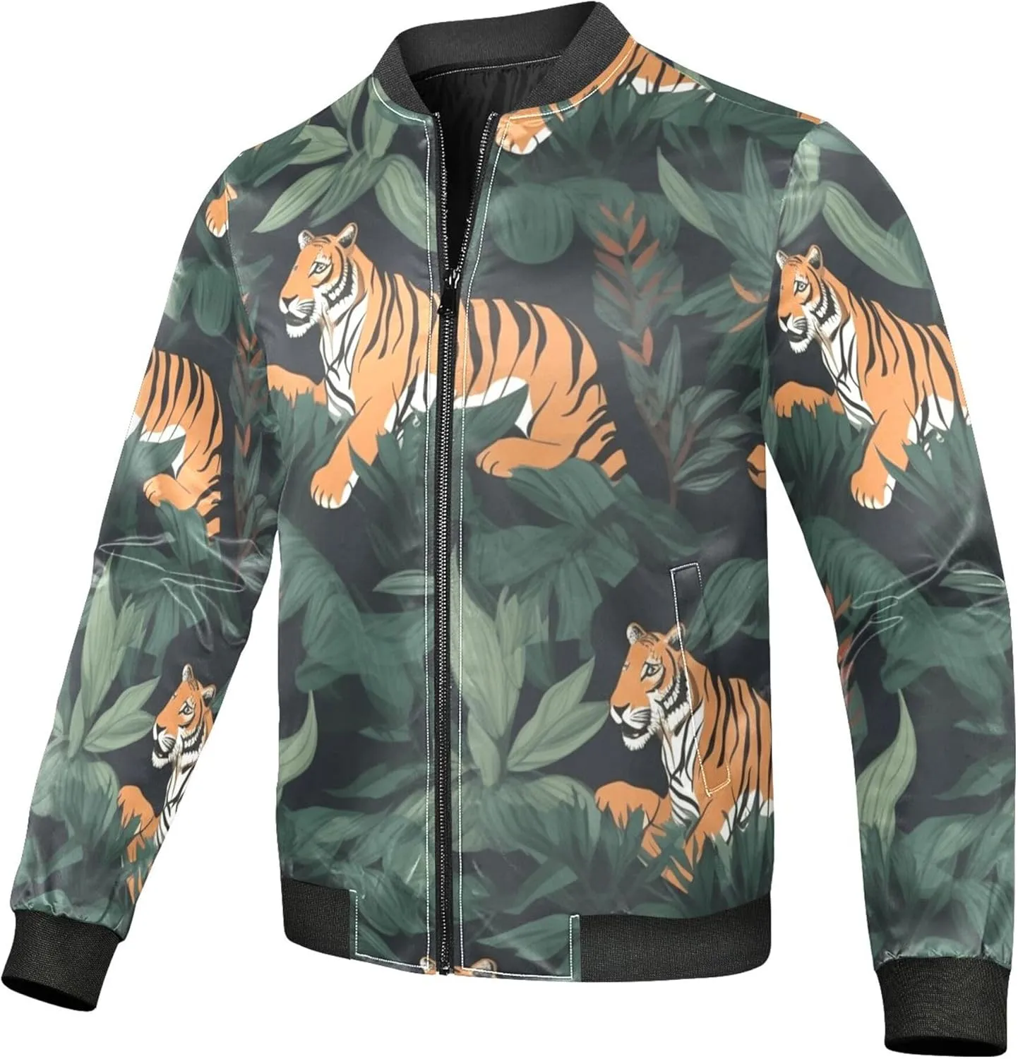 linqin Tigers Pattern Mens Rain Jacket Lightweight Mens Jackets Windbreakers Jacket With Zipper Men Cycling