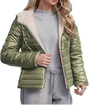 Lmdudan Women's Quilted Winter Coats Hooded Warm Puffer Jacket with Fleece Hood 2024 Lightweight Down Fleece Outerwear