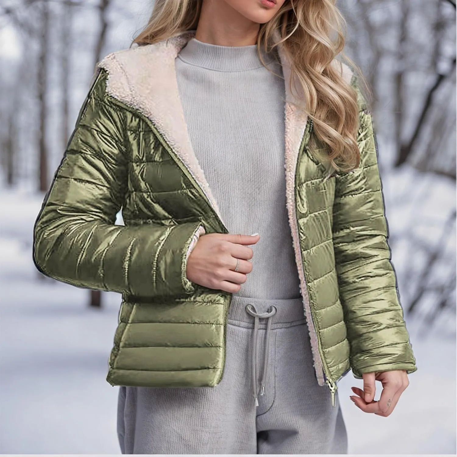Lmdudan Women's Quilted Winter Coats Hooded Warm Puffer Jacket with Fleece Hood 2024 Lightweight Down Fleece Outerwear