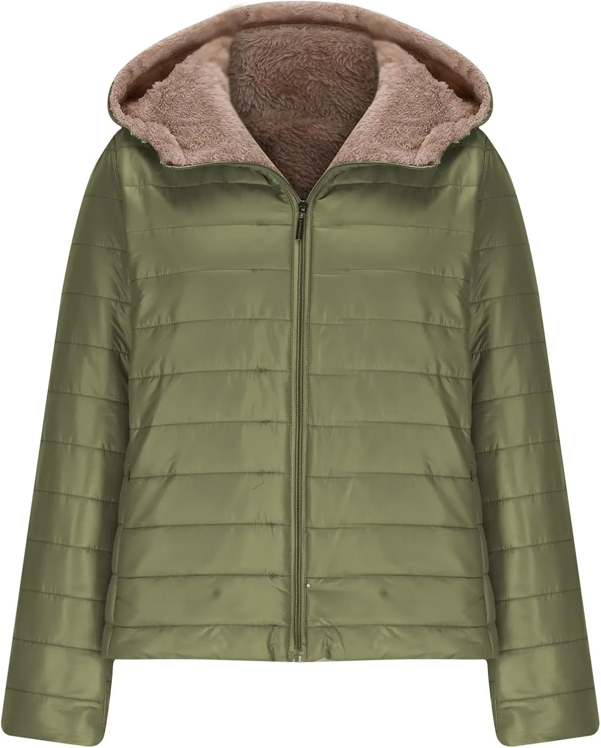 Lmdudan Women's Quilted Winter Coats Hooded Warm Puffer Jacket with Fleece Hood 2024 Lightweight Down Fleece Outerwear