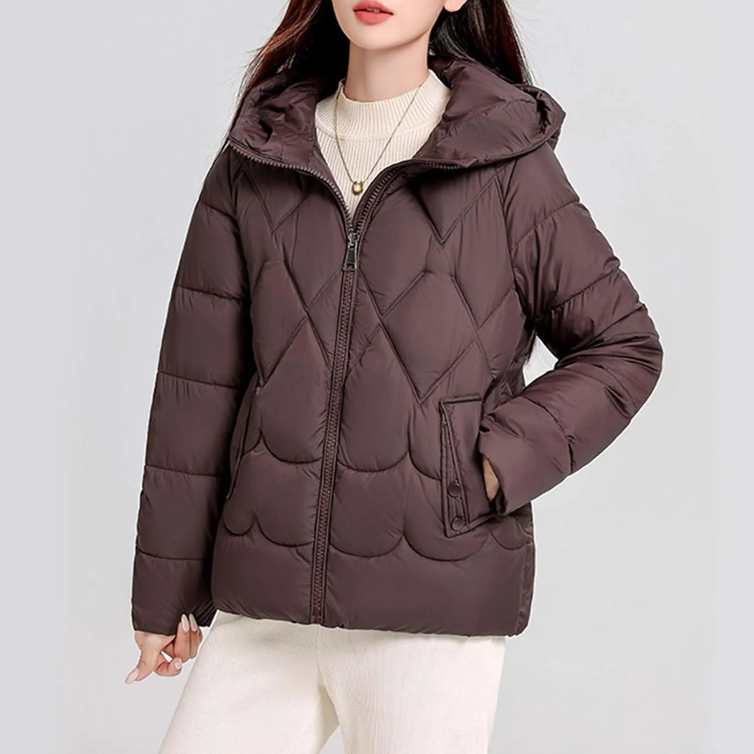 Lmdudan Women's Winter Coats Lightweight Jacket Hooded Warm Cropped Puffer Jackets Plus Size Down Coat with Pockets
