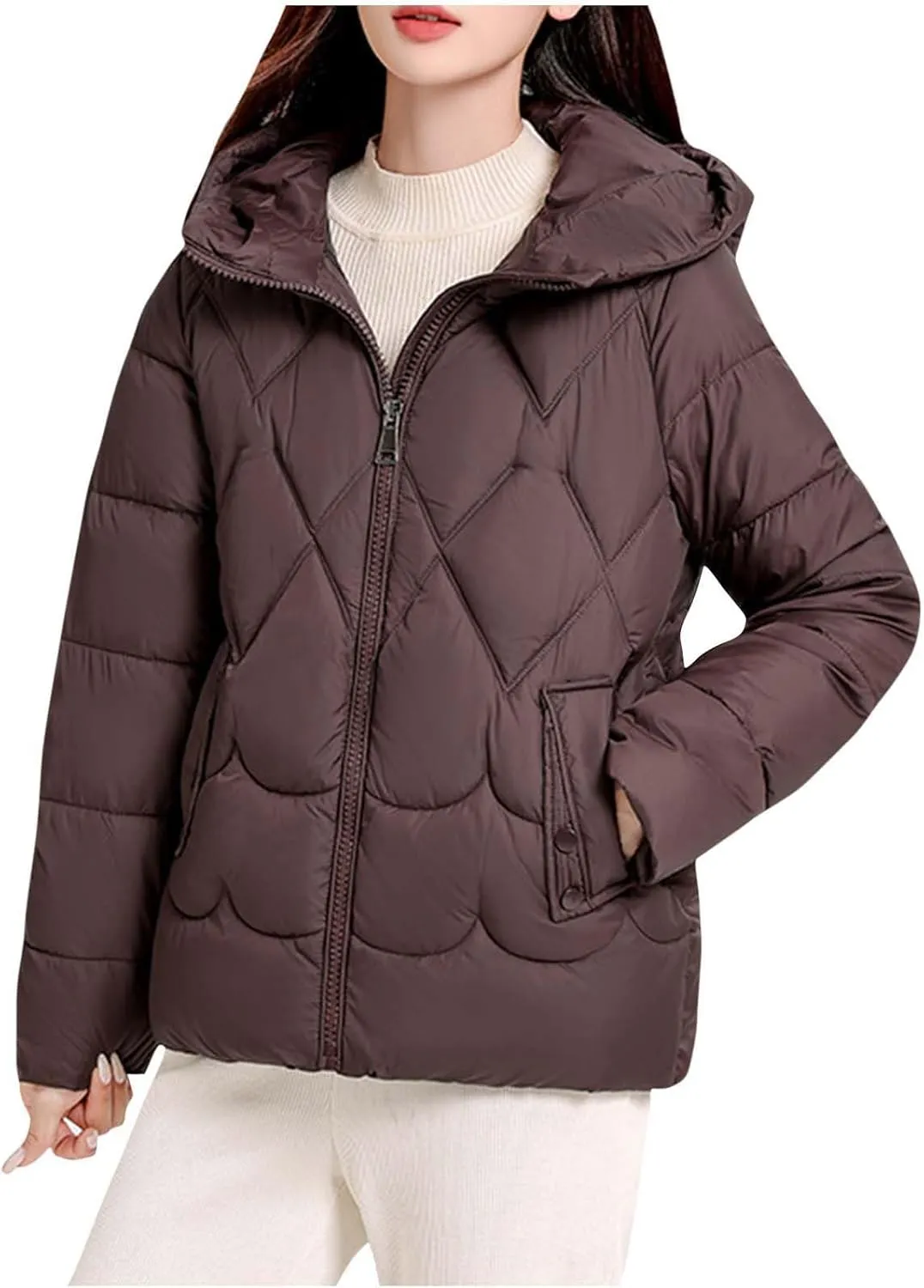 Lmdudan Women's Winter Coats Lightweight Jacket Hooded Warm Cropped Puffer Jackets Plus Size Down Coat with Pockets