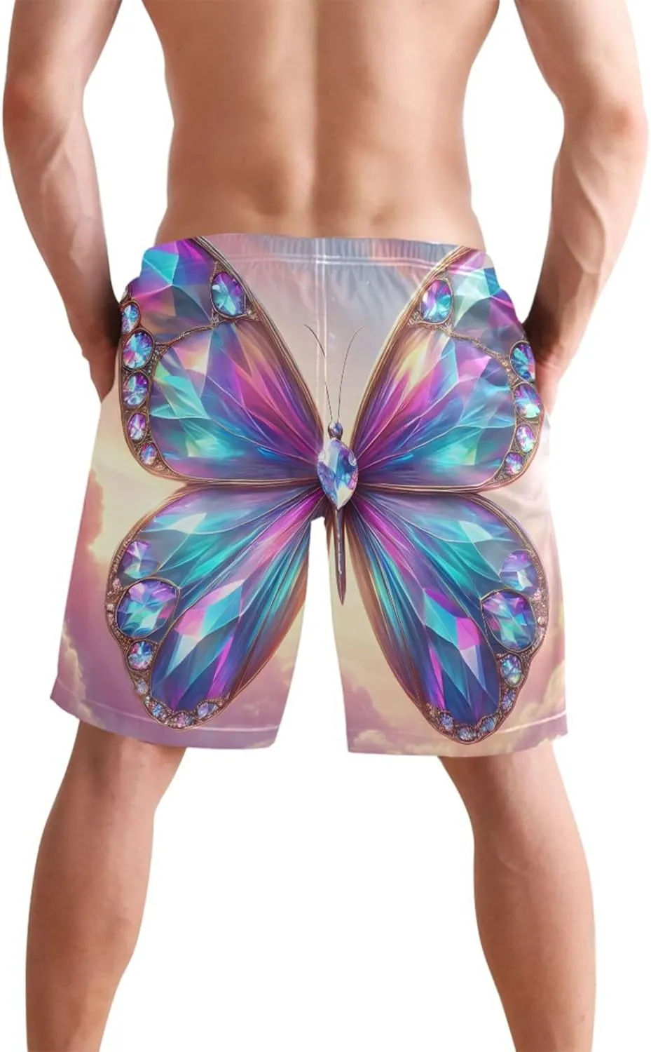 Magical Butterfly Neon Glow Mens Swim Trunks Funny Beach Casual Shorts Vacation Drawstring Shorts S