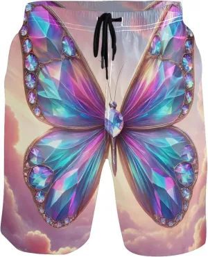 Magical Butterfly Neon Glow Mens Swim Trunks Funny Beach Casual Shorts Vacation Drawstring Shorts S