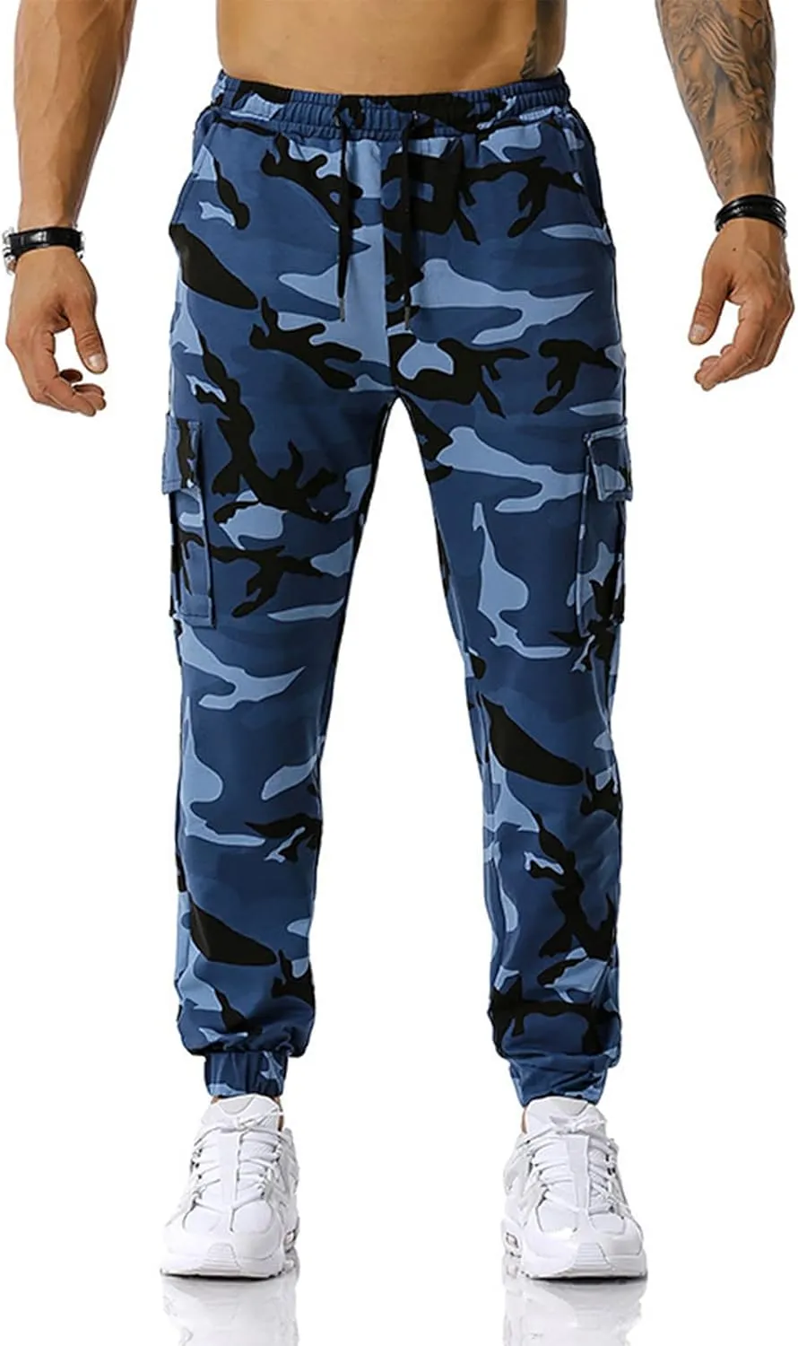 Men Camo Cargo Jogger Sweatpants Casual Camouflage Work Cargo Pants Baggy Elastic Waist Pants with Pockets