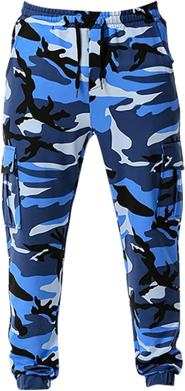 Men Camo Cargo Jogger Sweatpants Casual Camouflage Work Cargo Pants Baggy Elastic Waist Pants with Pockets