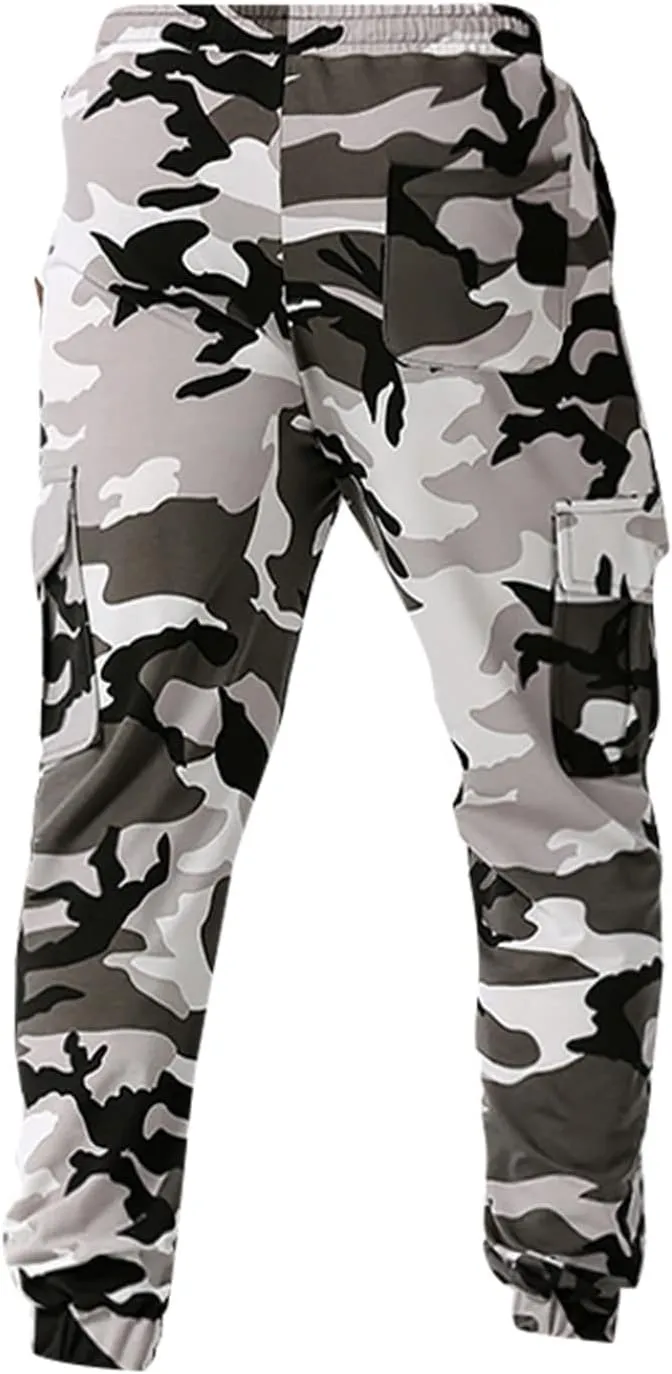 Men Camo Cargo Jogger Sweatpants Casual Camouflage Work Cargo Pants Baggy Elastic Waist Pants with Pockets