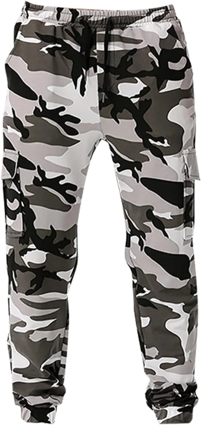 Men Camo Cargo Jogger Sweatpants Casual Camouflage Work Cargo Pants Baggy Elastic Waist Pants with Pockets