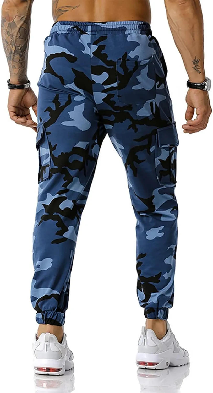 Men Camo Cargo Jogger Sweatpants Casual Camouflage Work Cargo Pants Baggy Elastic Waist Pants with Pockets
