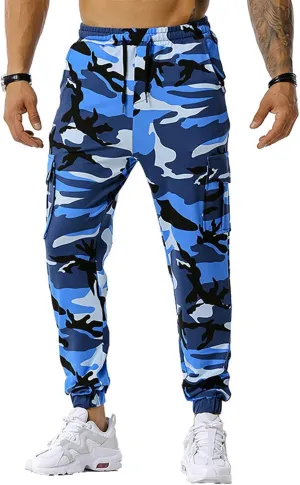 Men Camo Cargo Jogger Sweatpants Casual Camouflage Work Cargo Pants Baggy Elastic Waist Pants with Pockets