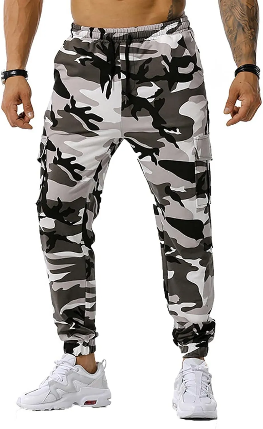 Men Camo Cargo Jogger Sweatpants Casual Camouflage Work Cargo Pants Baggy Elastic Waist Pants with Pockets