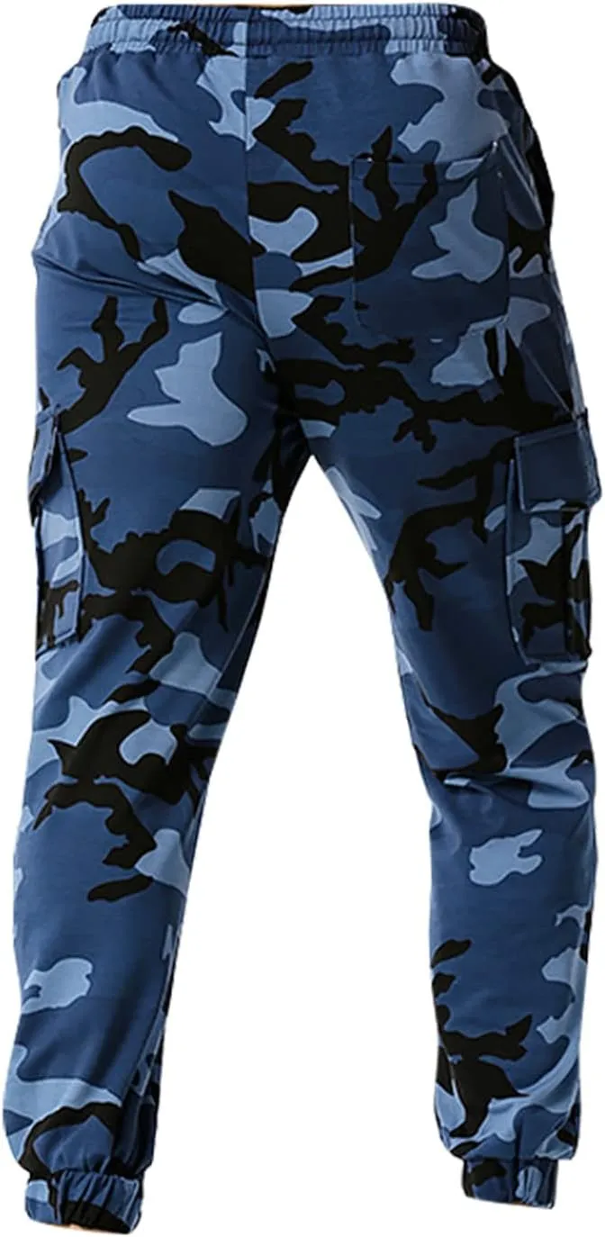 Men Camo Cargo Jogger Sweatpants Casual Camouflage Work Cargo Pants Baggy Elastic Waist Pants with Pockets