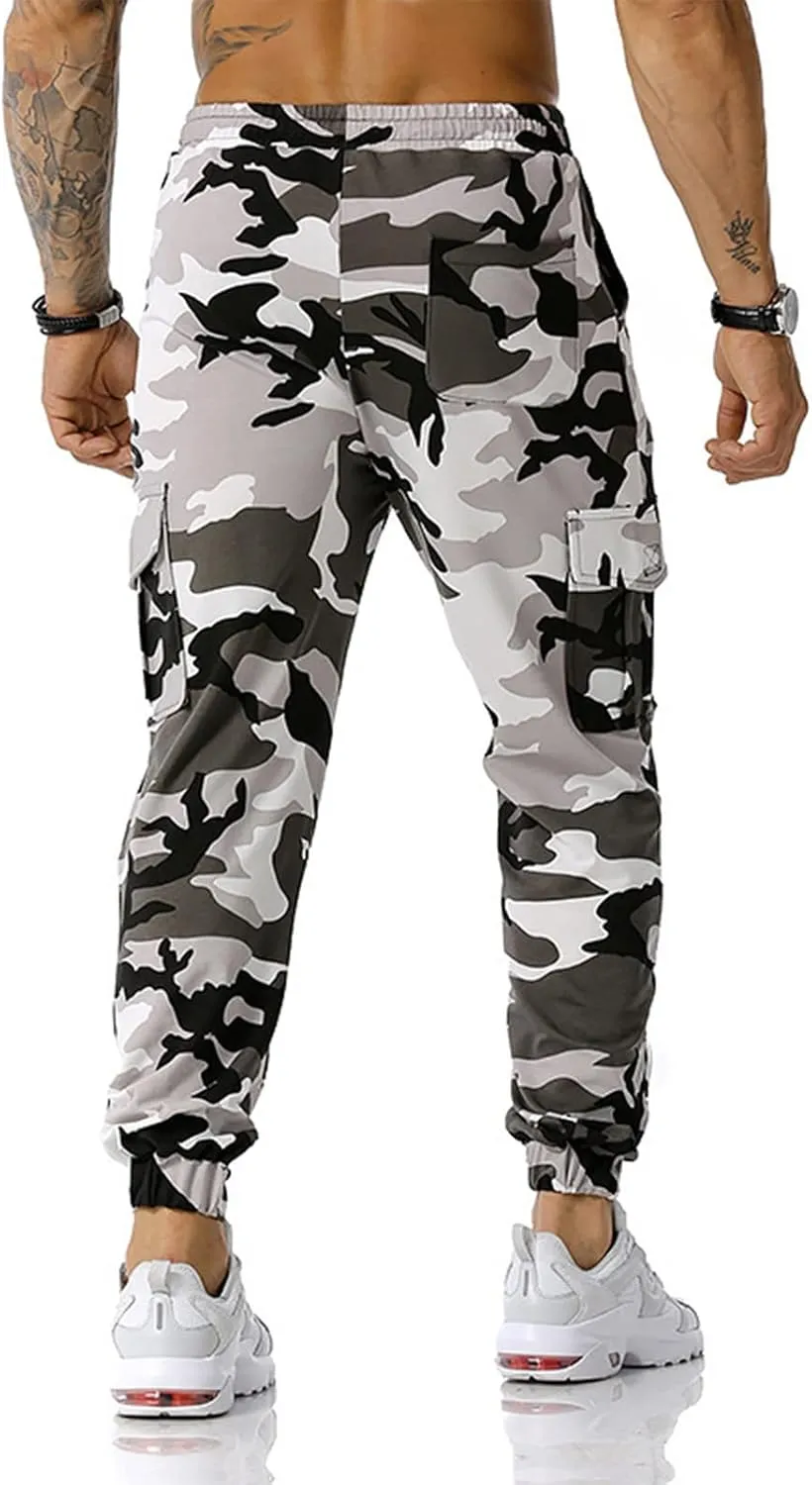 Men Camo Cargo Jogger Sweatpants Casual Camouflage Work Cargo Pants Baggy Elastic Waist Pants with Pockets