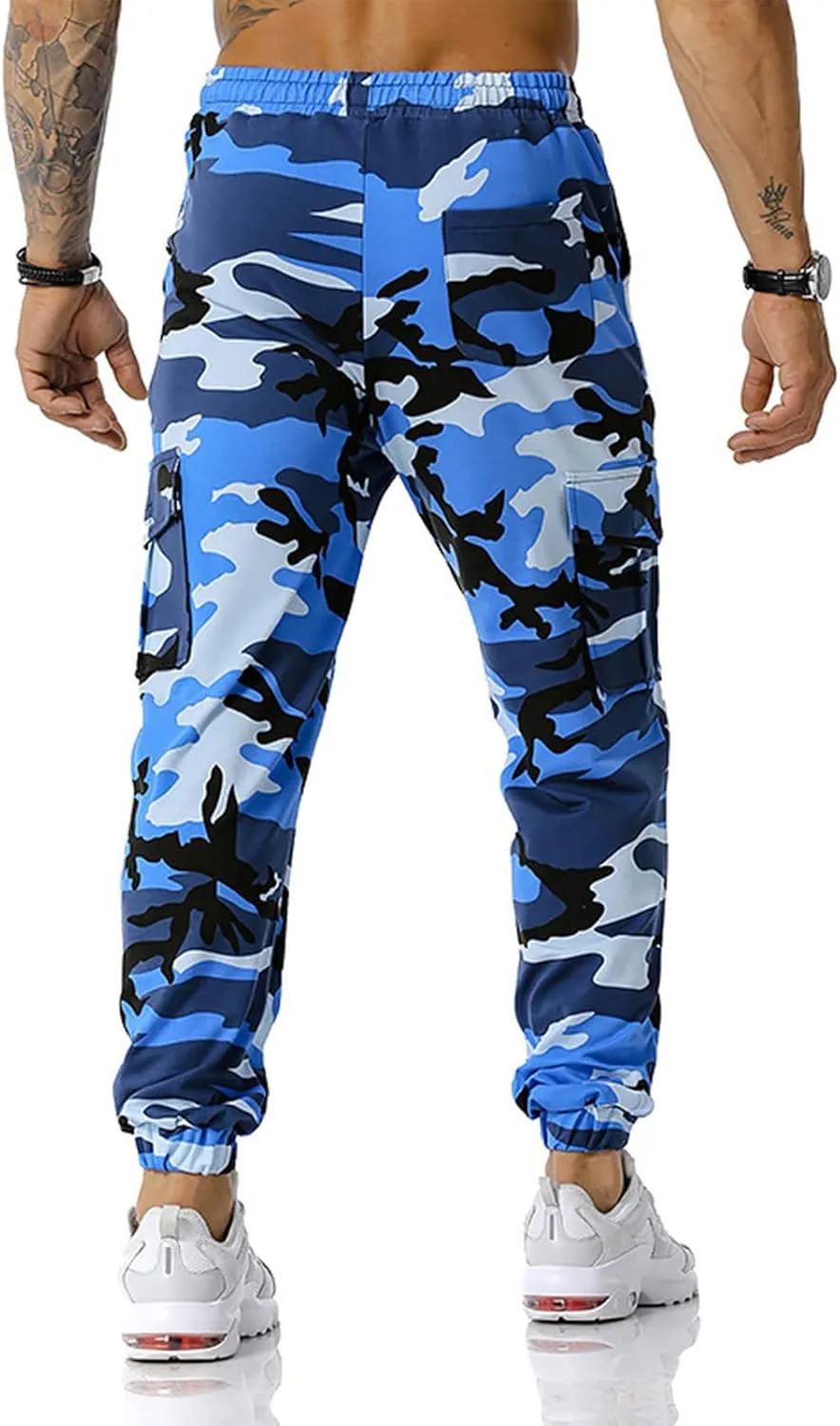 Men Camo Cargo Jogger Sweatpants Casual Camouflage Work Cargo Pants Baggy Elastic Waist Pants with Pockets