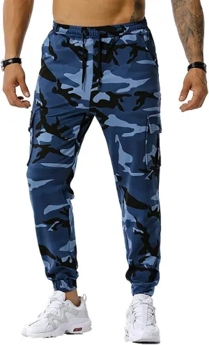 Men Camo Cargo Jogger Sweatpants Casual Camouflage Work Cargo Pants Baggy Elastic Waist Pants with Pockets