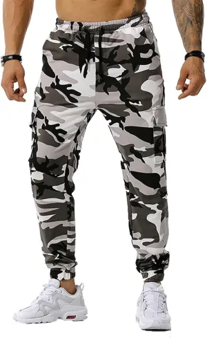 Men Camo Cargo Jogger Sweatpants Casual Camouflage Work Cargo Pants Baggy Elastic Waist Pants with Pockets