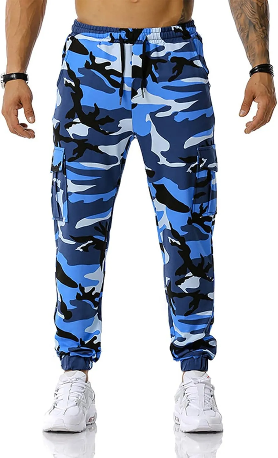 Men Camo Cargo Jogger Sweatpants Casual Camouflage Work Cargo Pants Baggy Elastic Waist Pants with Pockets