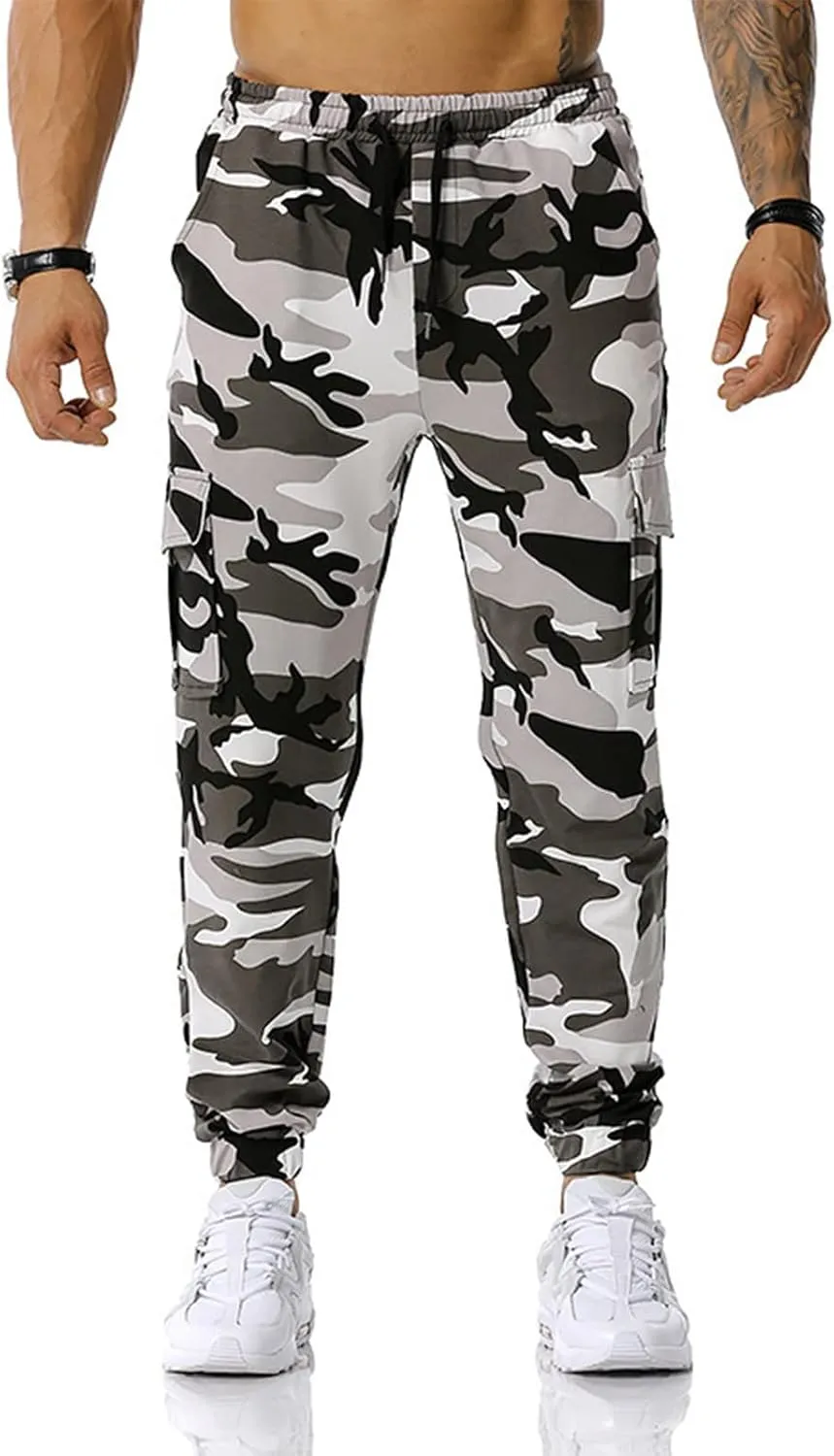 Men Camo Cargo Jogger Sweatpants Casual Camouflage Work Cargo Pants Baggy Elastic Waist Pants with Pockets